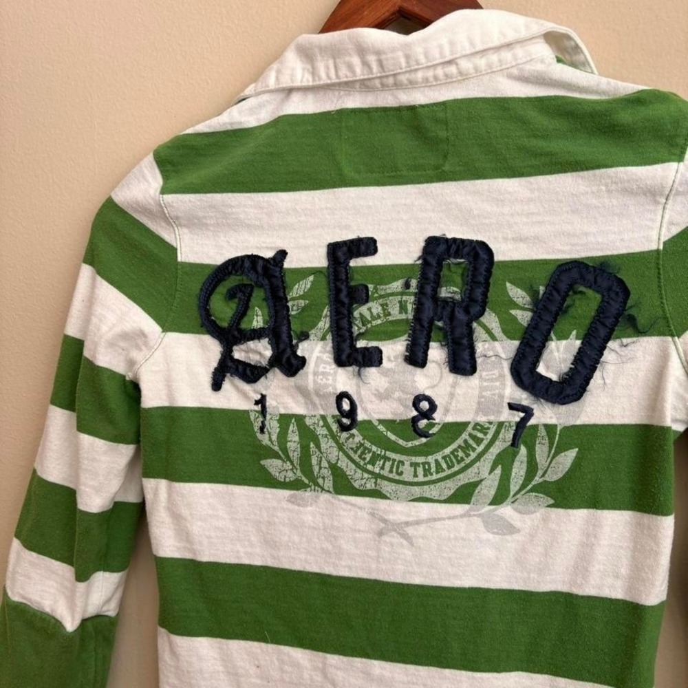 Rare Y2K Mall Core Style Twee Aeropostle Striped Embroiderd Slim Fit Rugby Polo